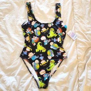 Nickelodeon Black Cartoon Print One Piece Swimsuit